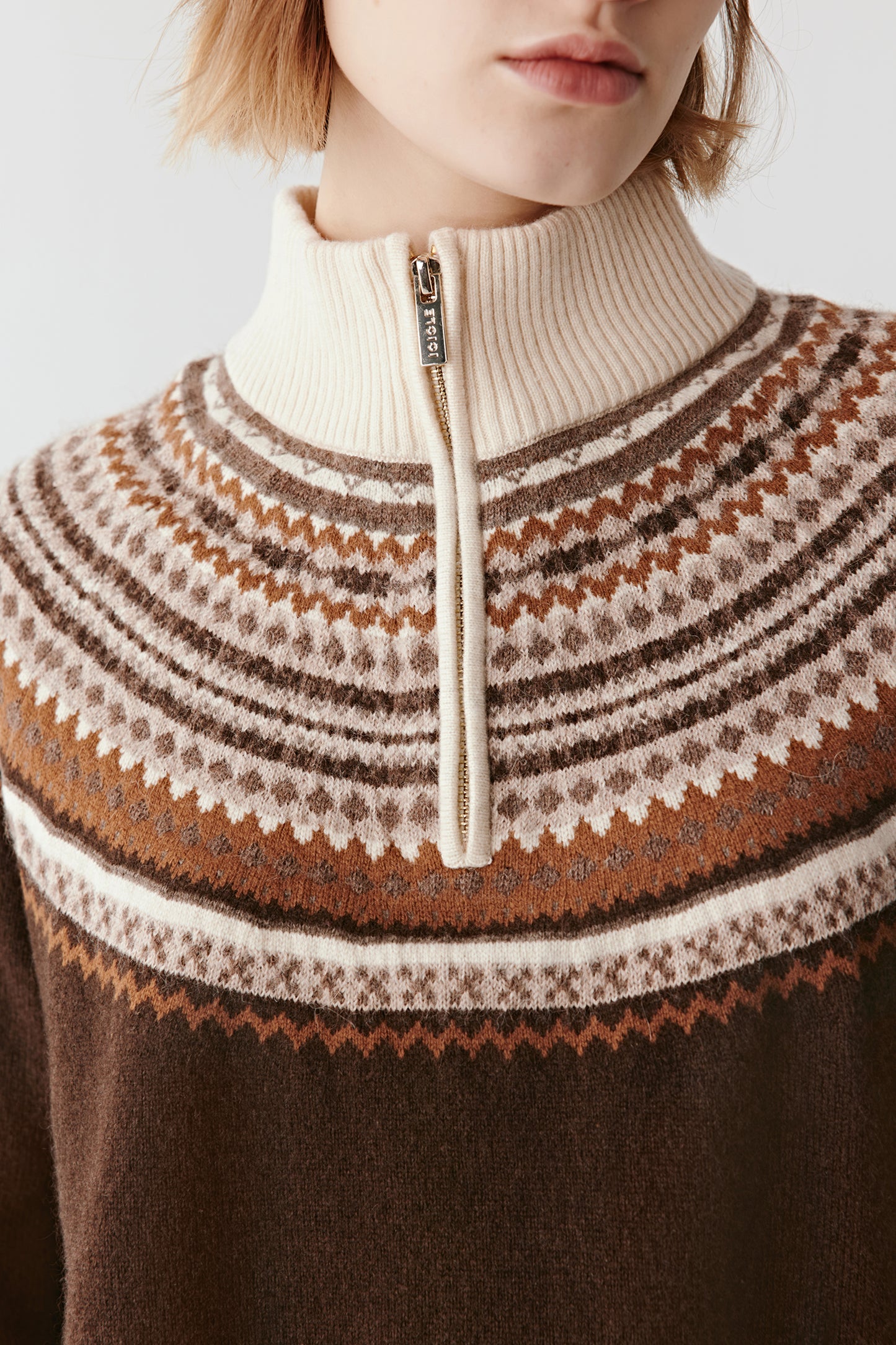 Pull à col zippé en laine de yak sans teinture