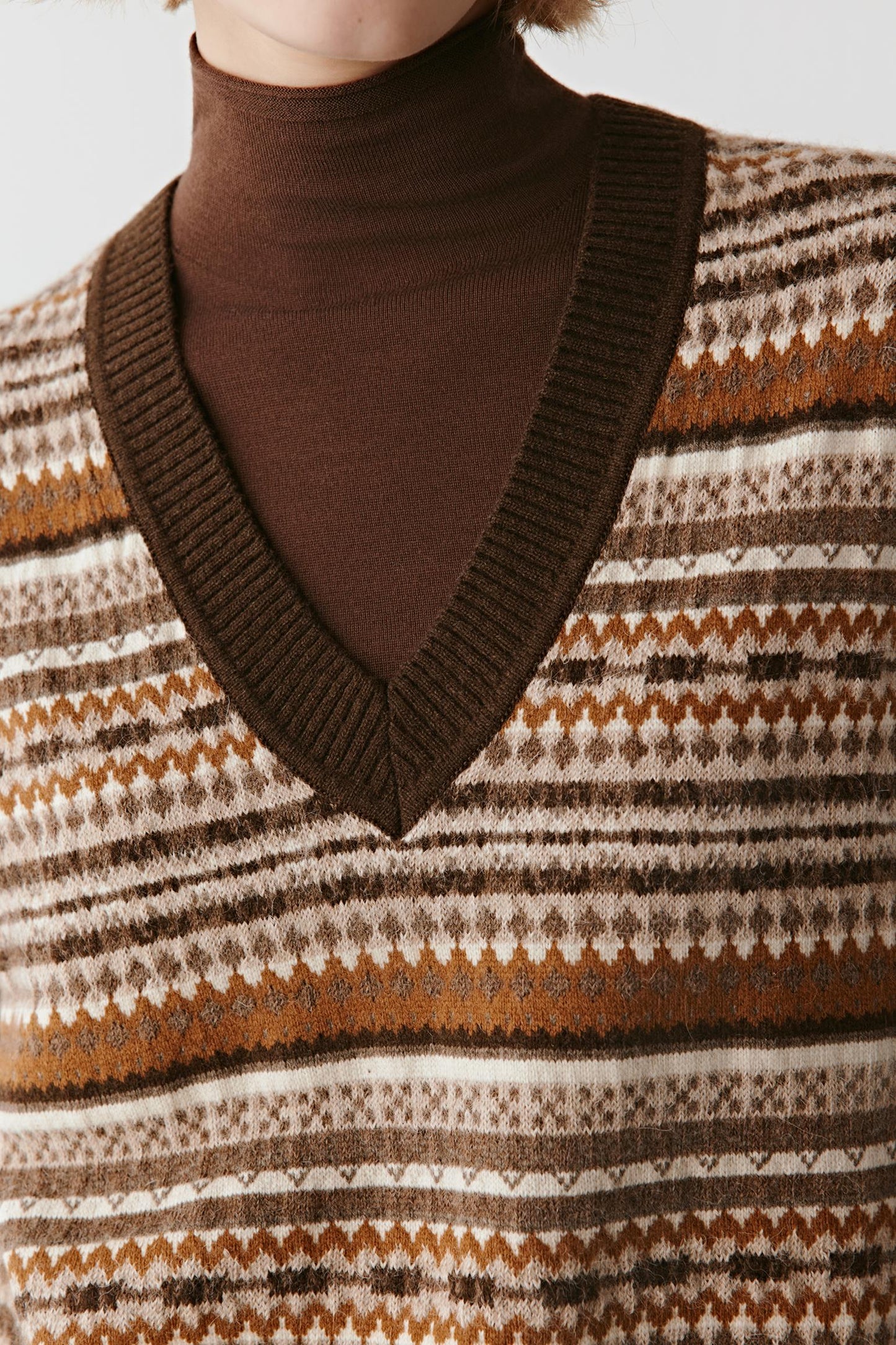 Gilet jacquard en laine de yak sans teinture