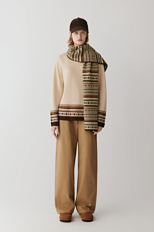 Pull jacquard en laine et laine de yak