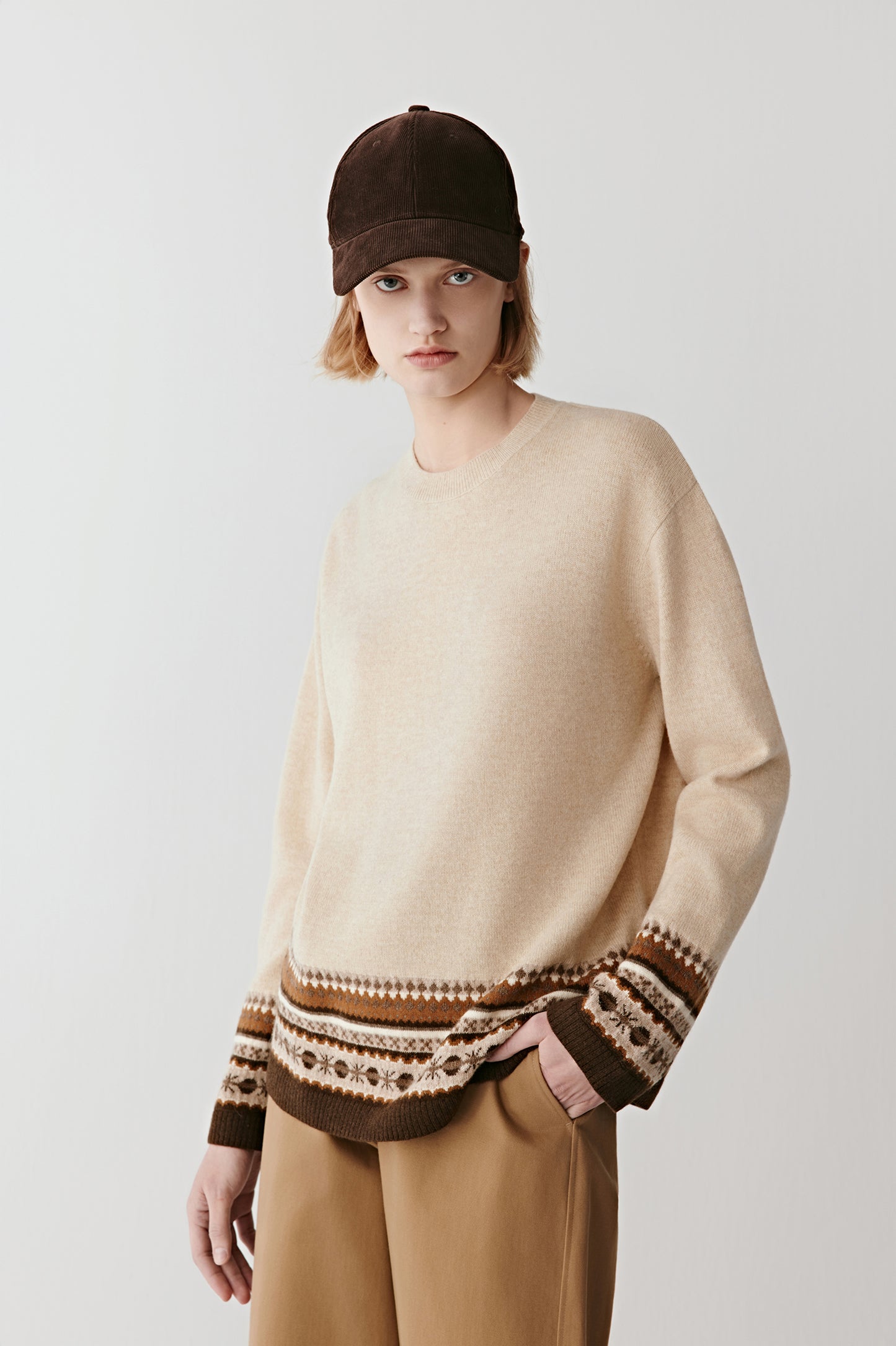 Pull jacquard en laine et laine de yak