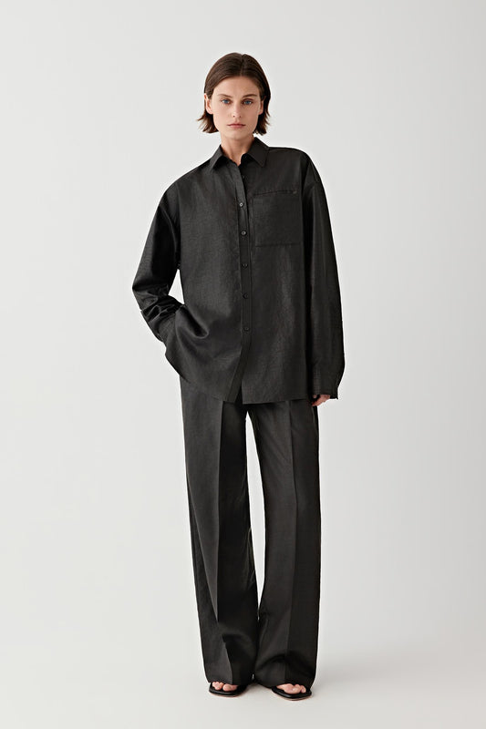 Straight-Leg Trousers in Gambiered Canton Gauze