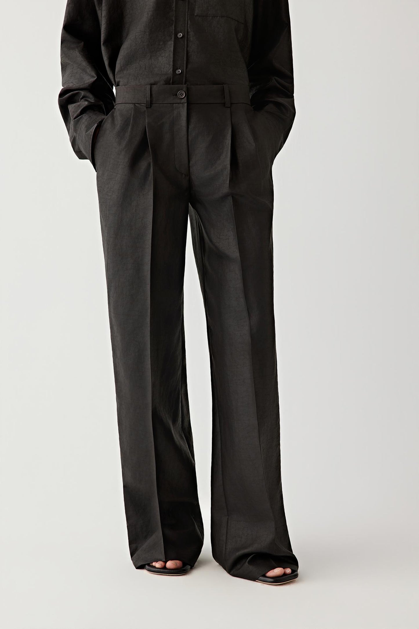 Straight-Leg Trousers in Gambiered Canton Gauze