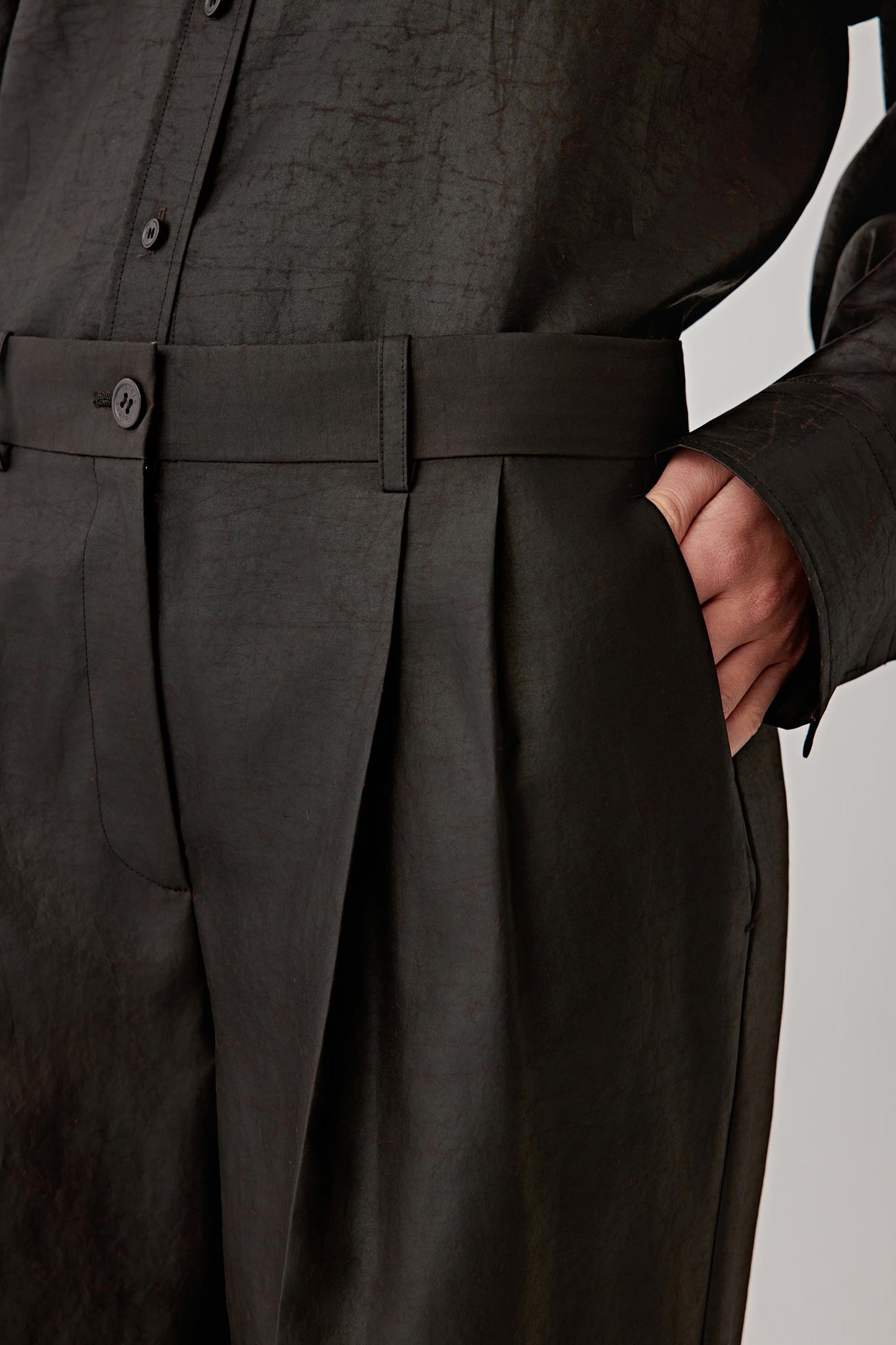 Straight-Leg Trousers in Gambiered Canton Gauze