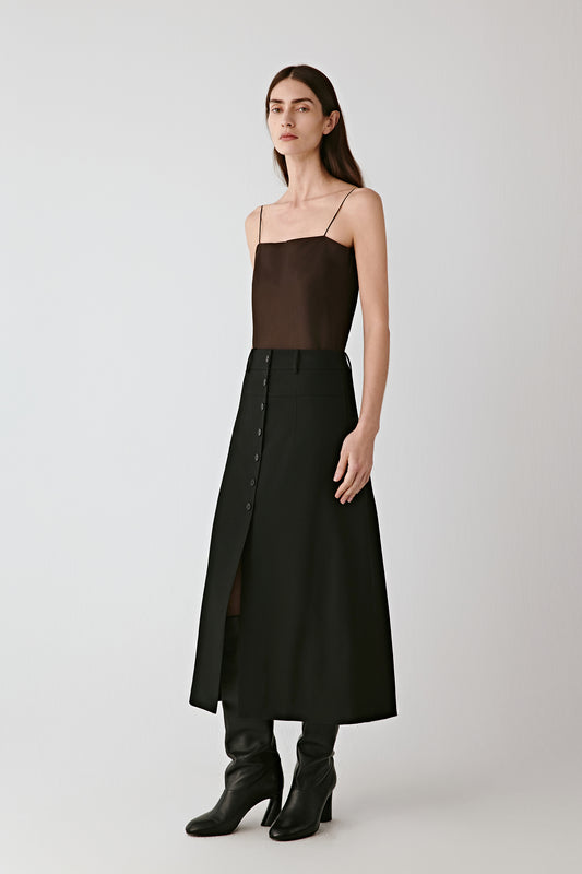 Midi Skirt in Combed Wool Gabardine