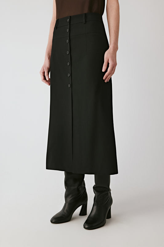 Midi Skirt in Combed Wool Gabardine