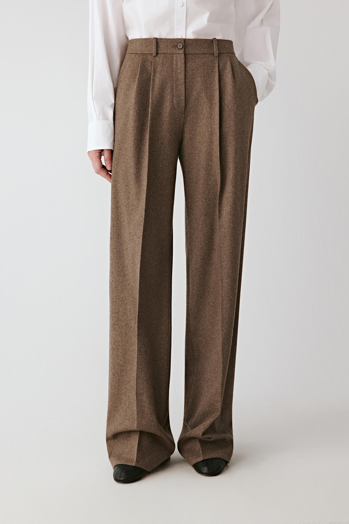 Wide-Leg Trousers in Wool and Silk Tweed