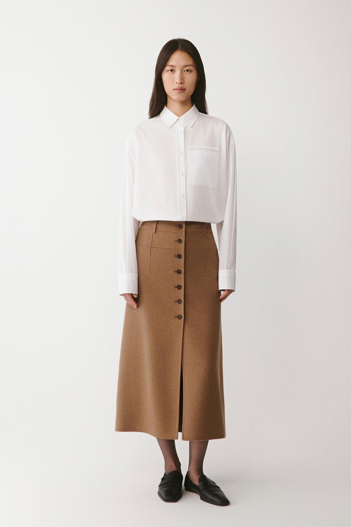 Jupe midi en cachemire double face