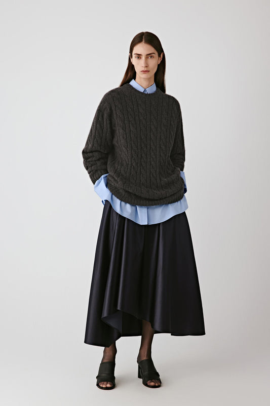 Jupe midi asymétrique en satin de coton et soie