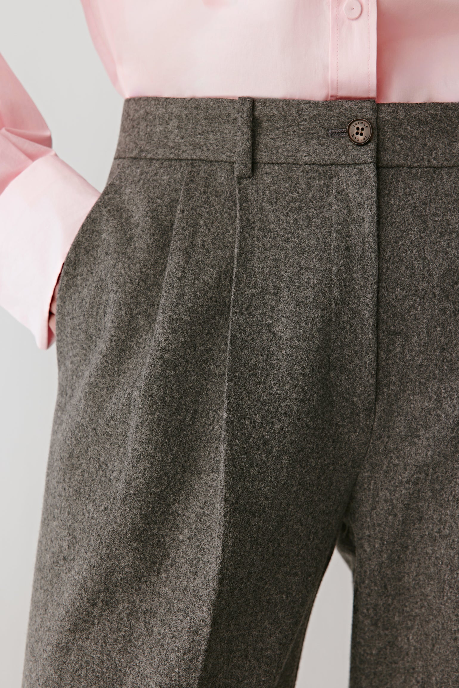 Detail shot of the wool and silk weave, showing the blend’s softness and subtle sheen.