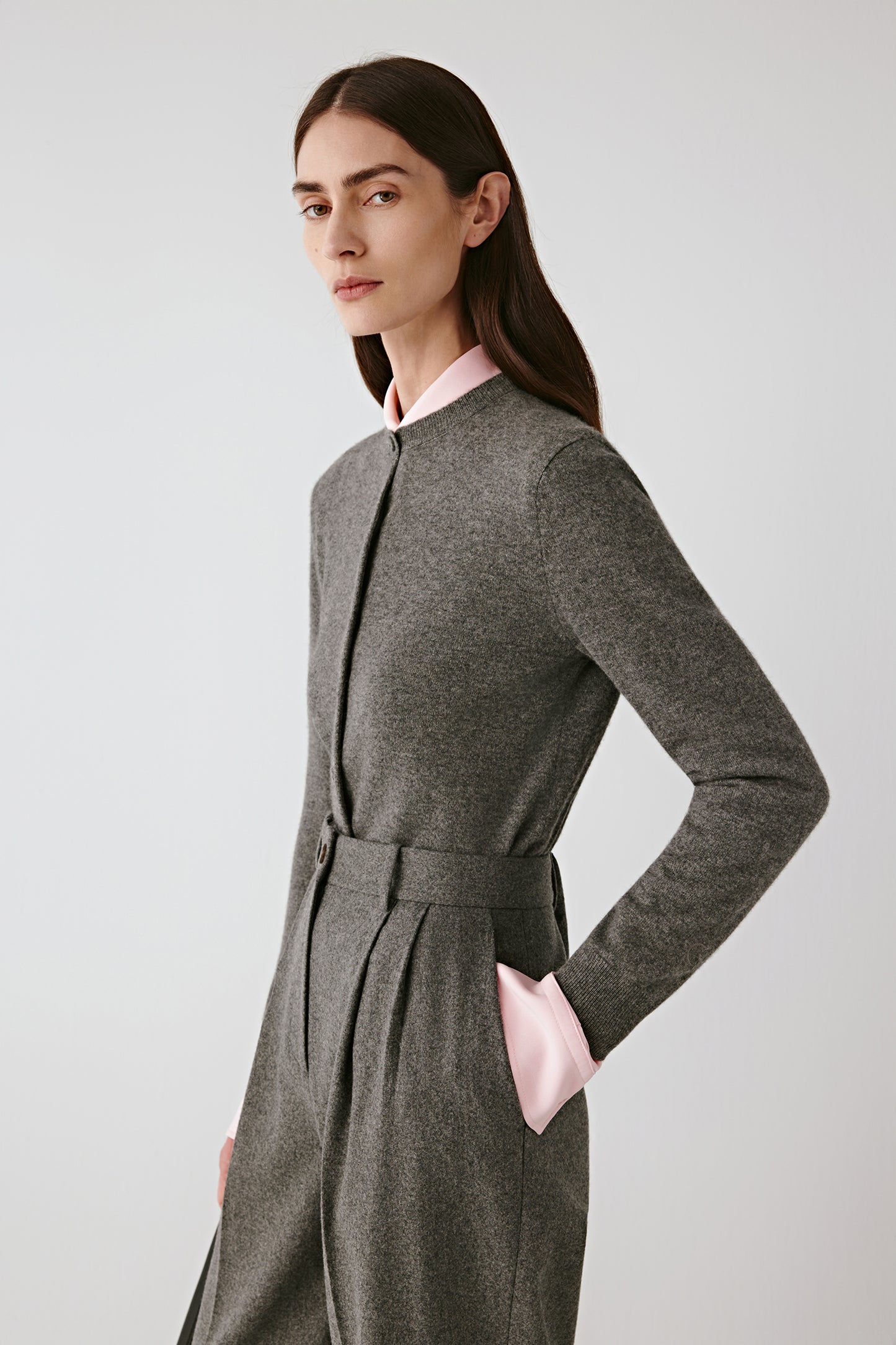 Three-quarter side view highlighting the soft drape and light silhouette.