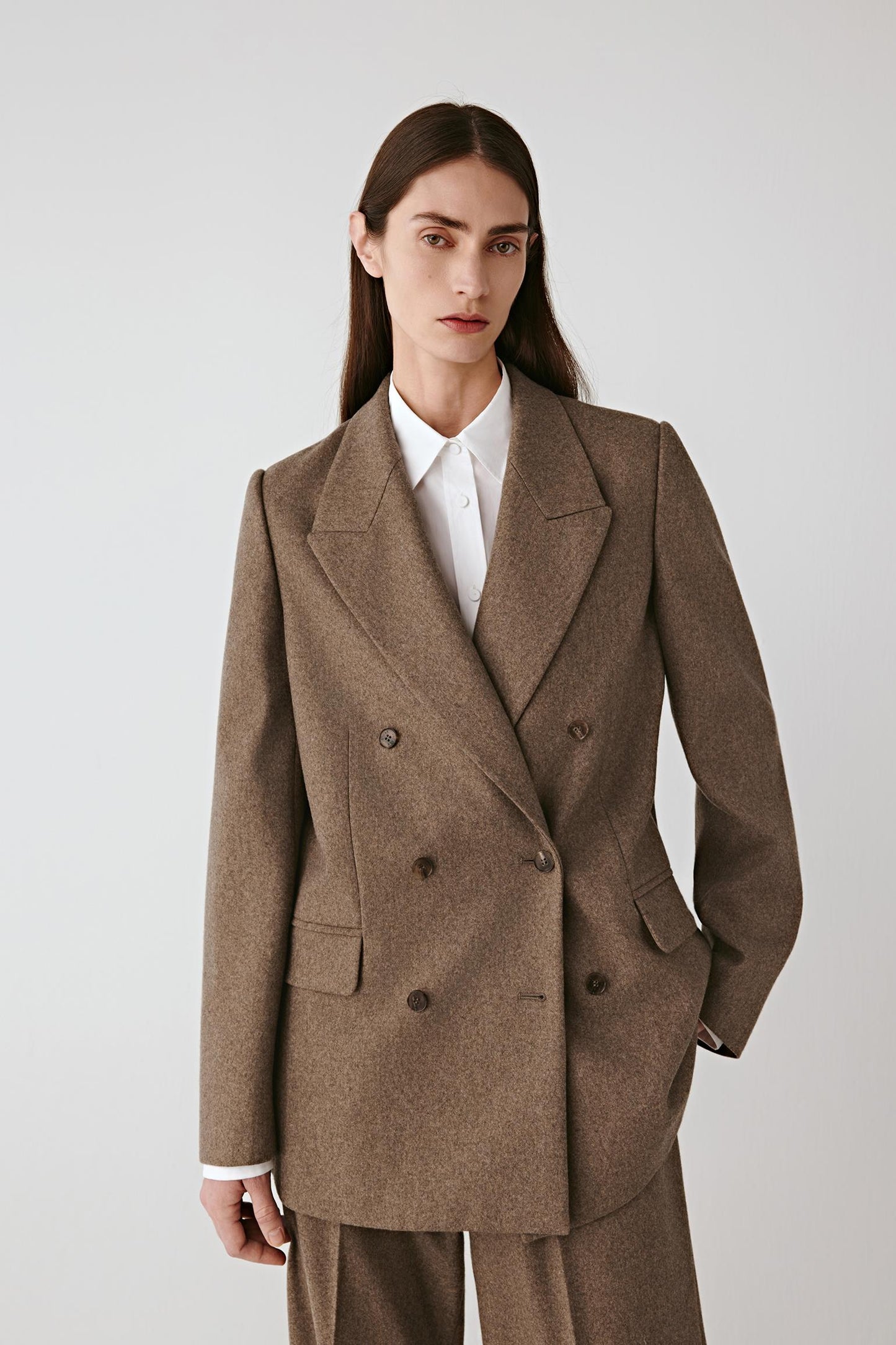 Double-Breasted Blazer in Wool and Silk Tweed