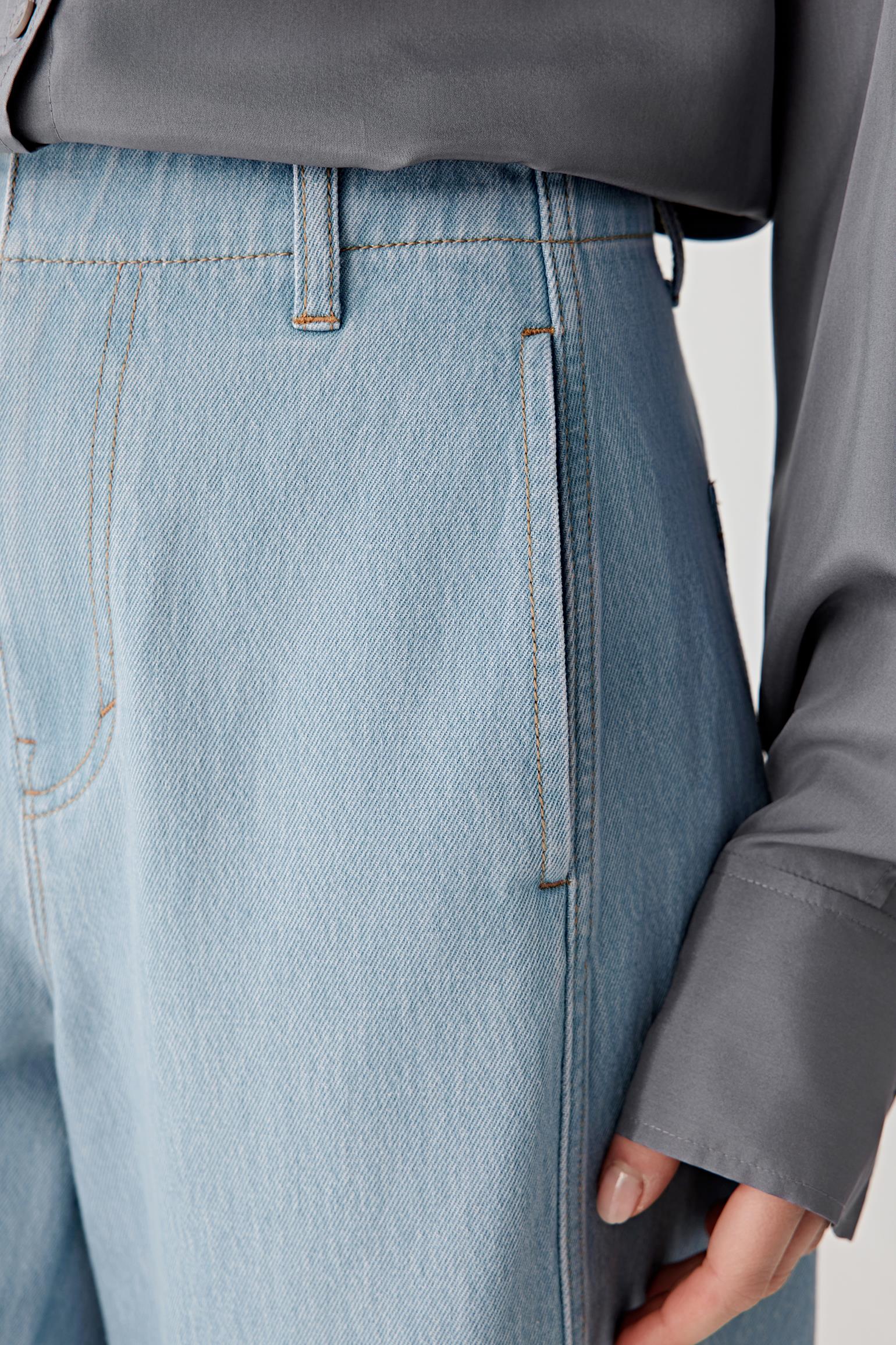 Close-up of the side seam and denim texture.