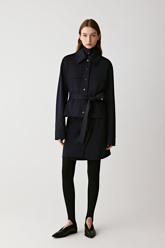 Short Belted Jacket in Worsted Wool