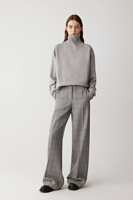 Wide-Leg Trousers in Checked Wool