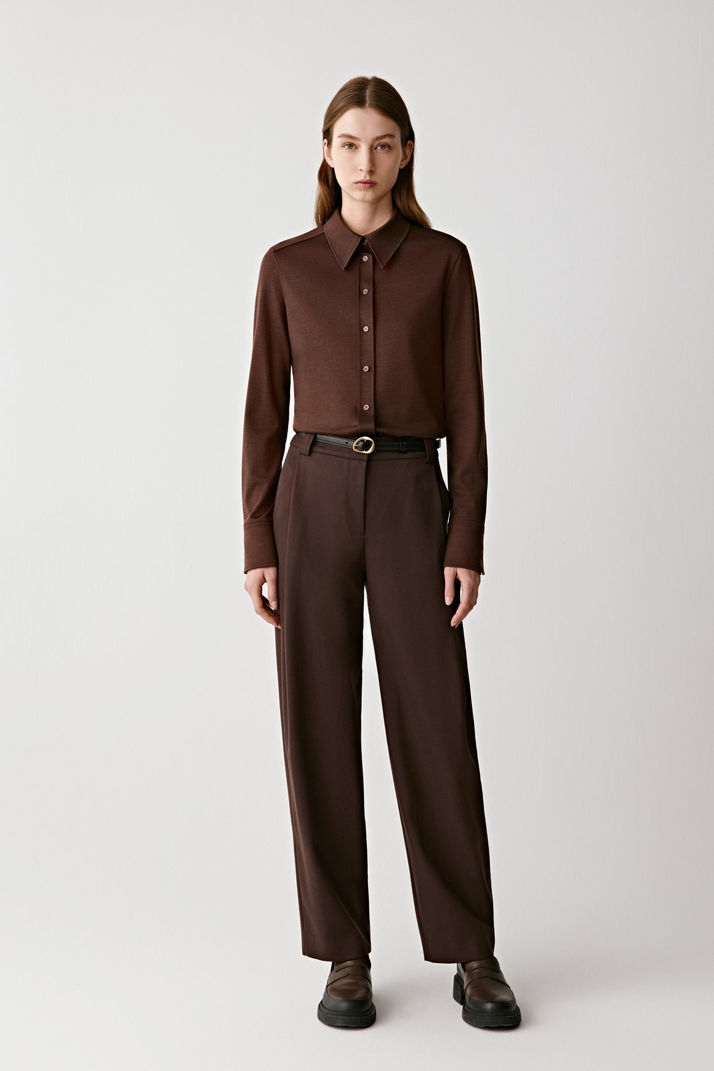 Wide-leg Trousers in Worsted Wool Twill