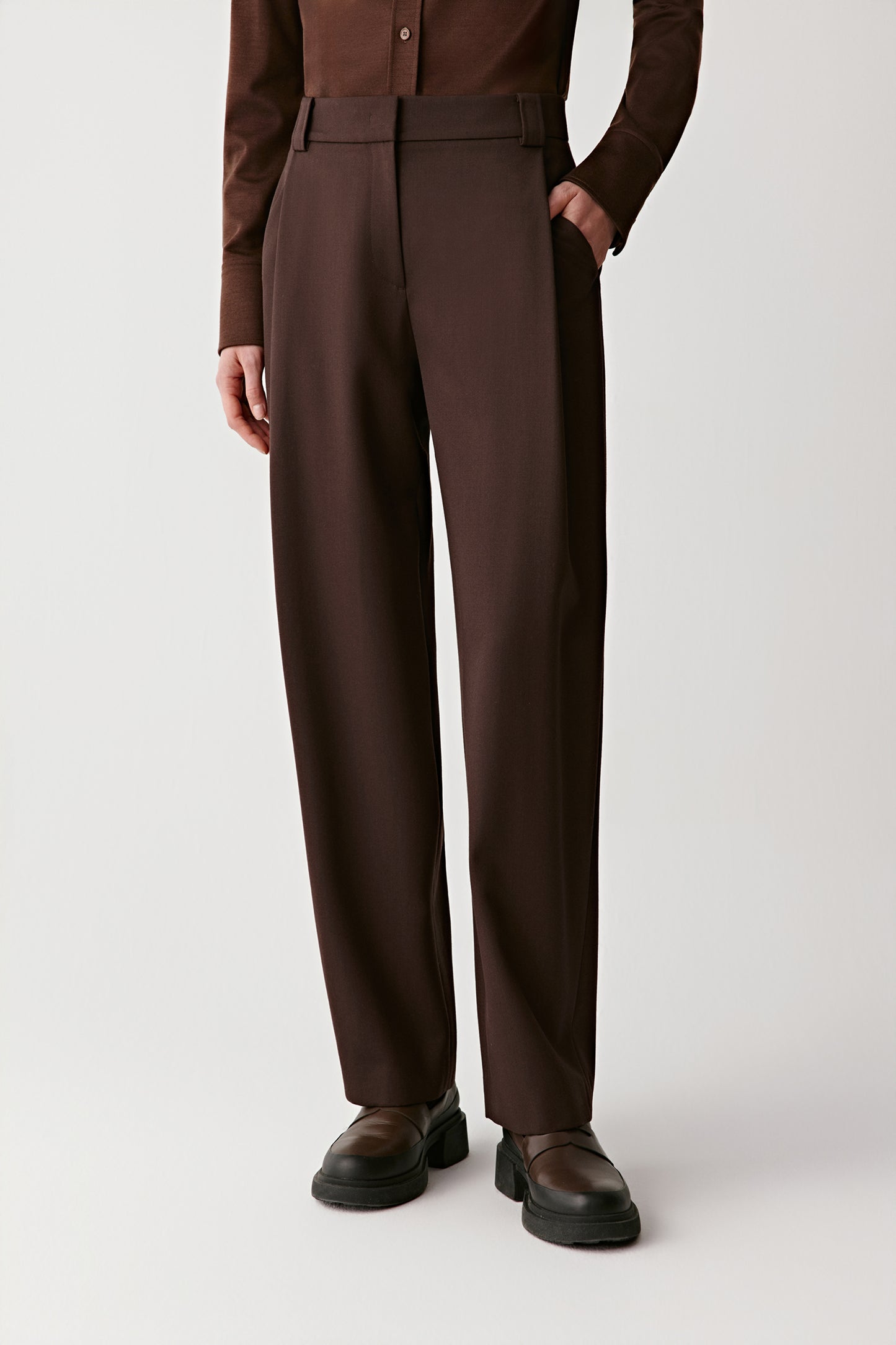Wide-leg Trousers in Worsted Wool Twill