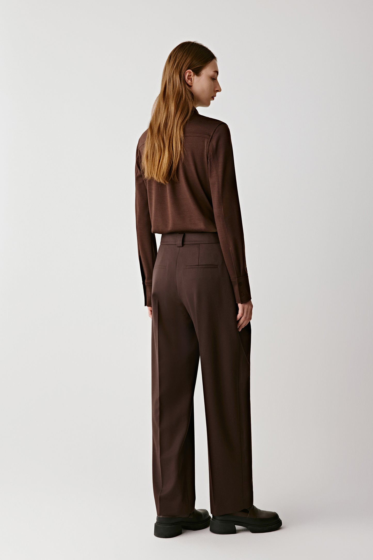 Wide-leg Trousers in Worsted Wool Twill