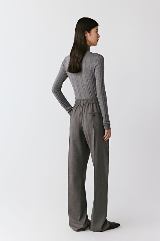 Pantalon droit en laine peignée