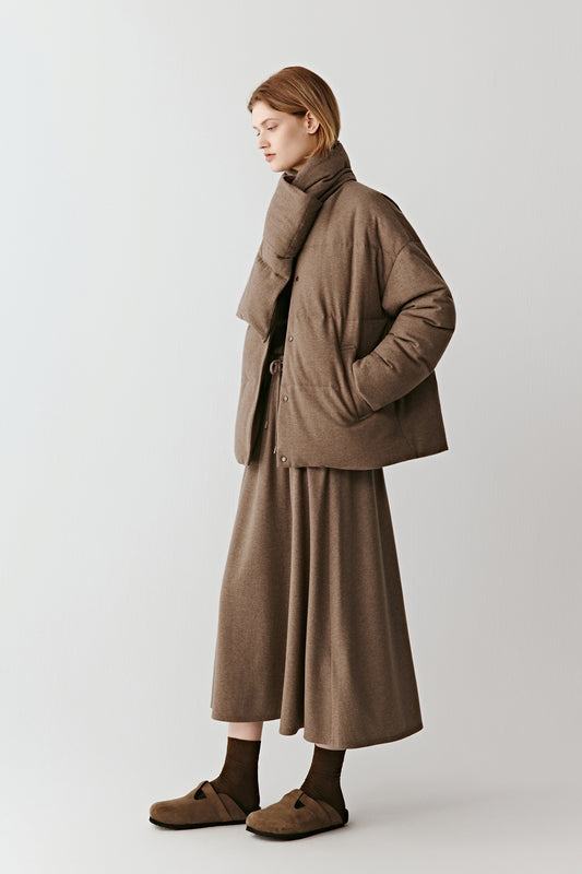 Down Coat in Wool and Yak Jersey