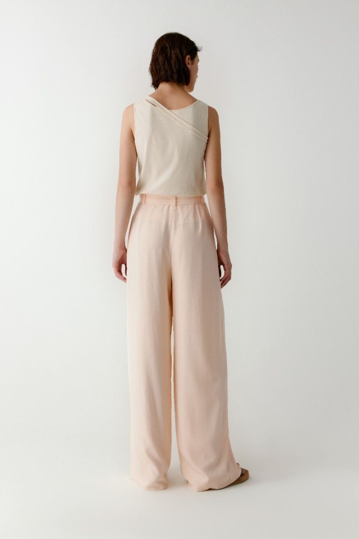Silk crepe pleated trousers