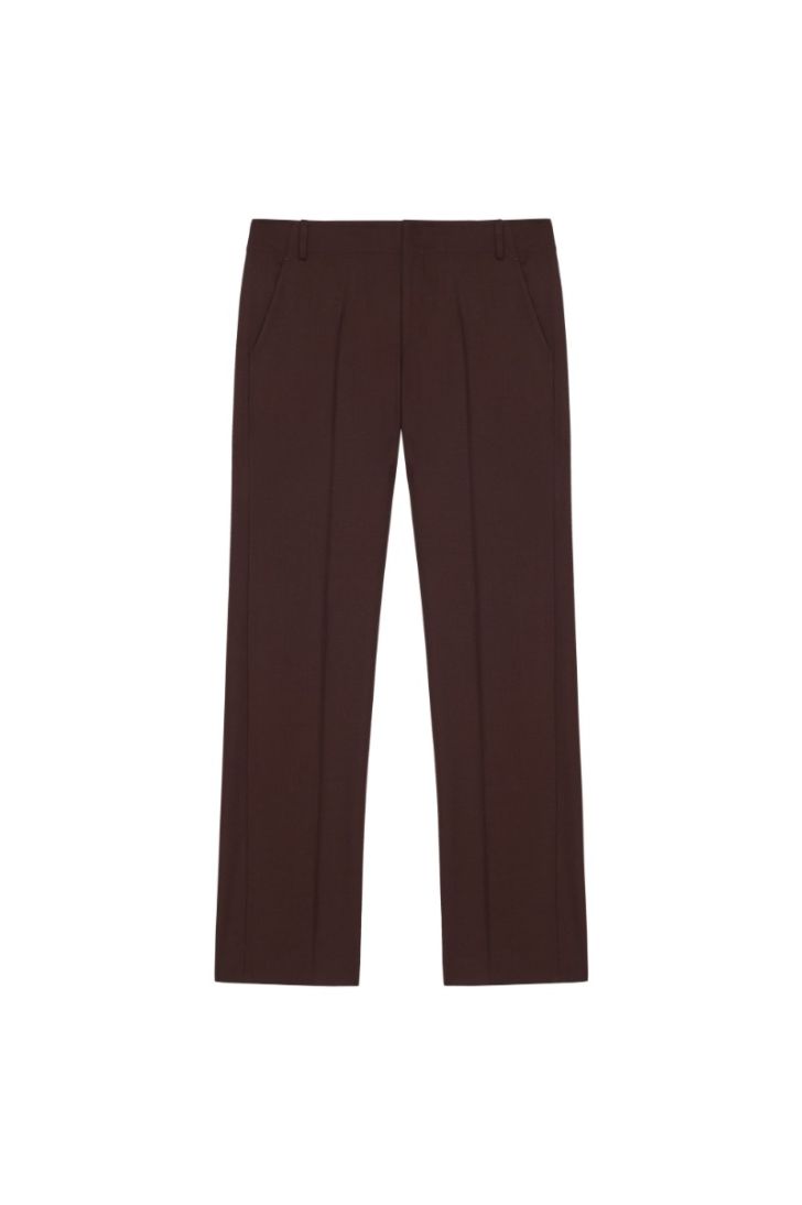 Straight leg wool twill trousers