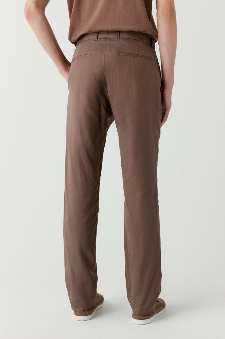Straight leg cotton and silk twill trousers