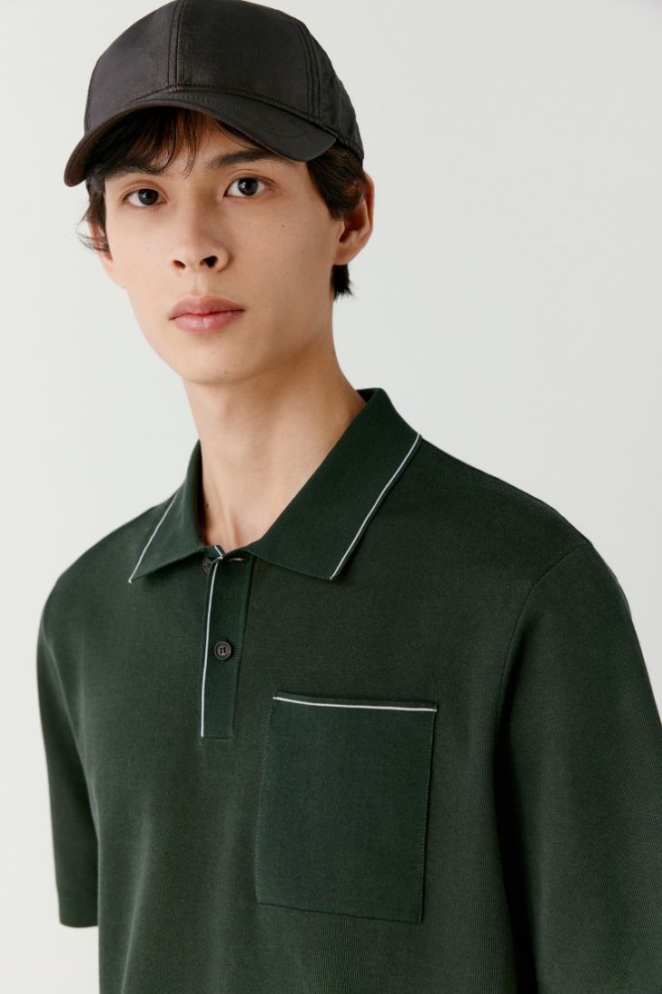 Cotton blend polo shirt with patch pocket