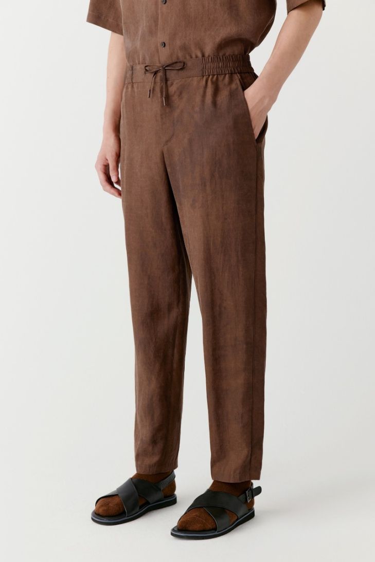 Gambiered Canton gauze trousers with elasticated waist