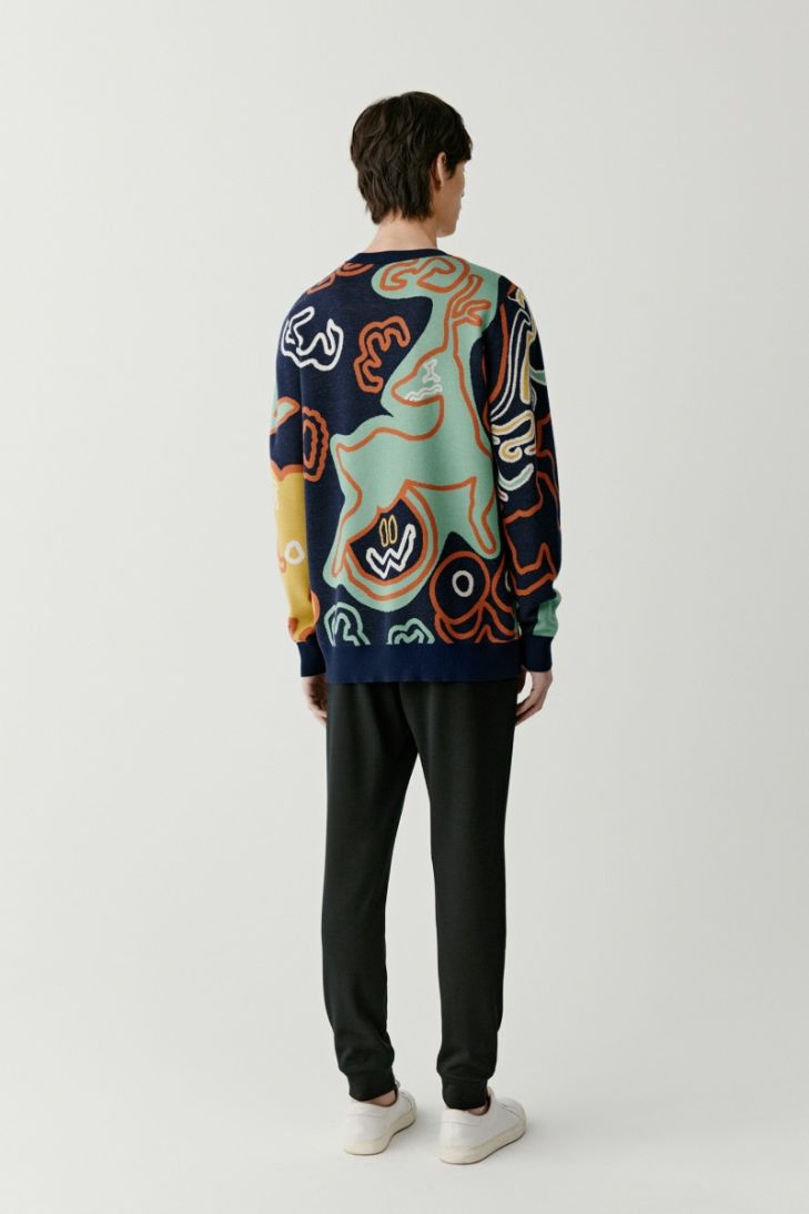 Wool jumper with coloured pattern