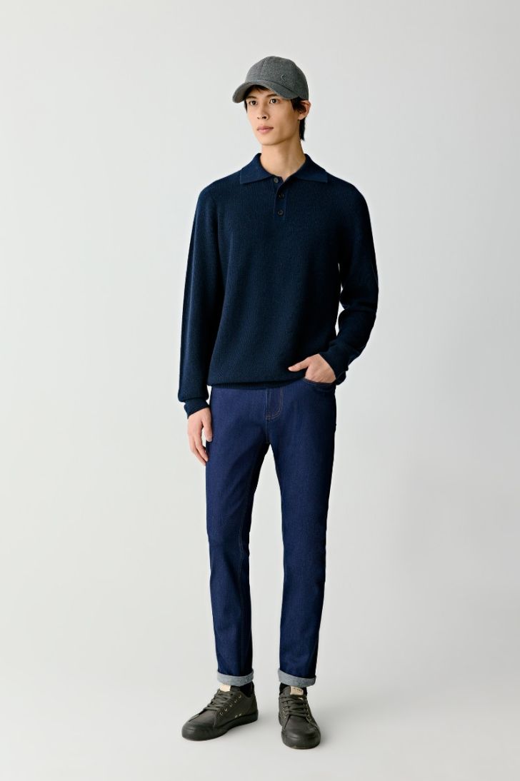 Long-sleeved cashmere polo shirt