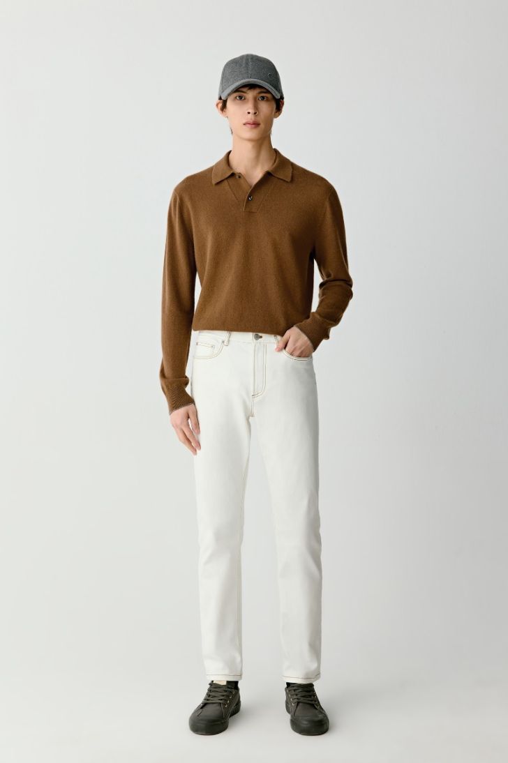 Long-sleeved cashmere polo shirt