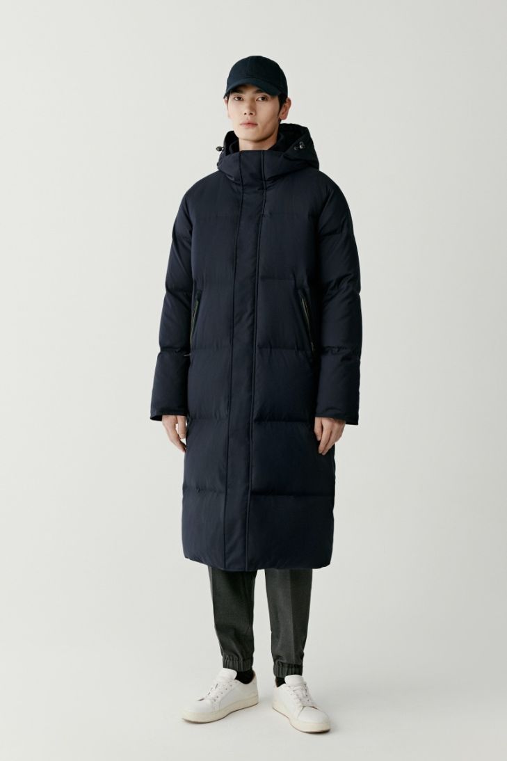 Hooded quilted wool down coat