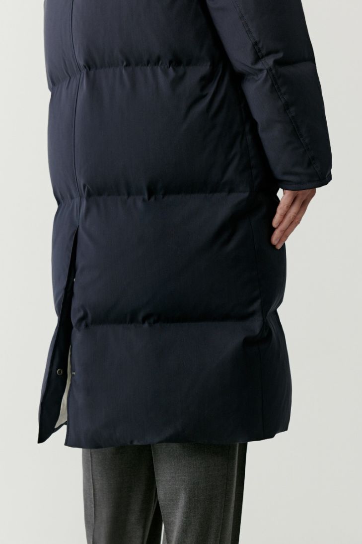 Hooded quilted wool down coat