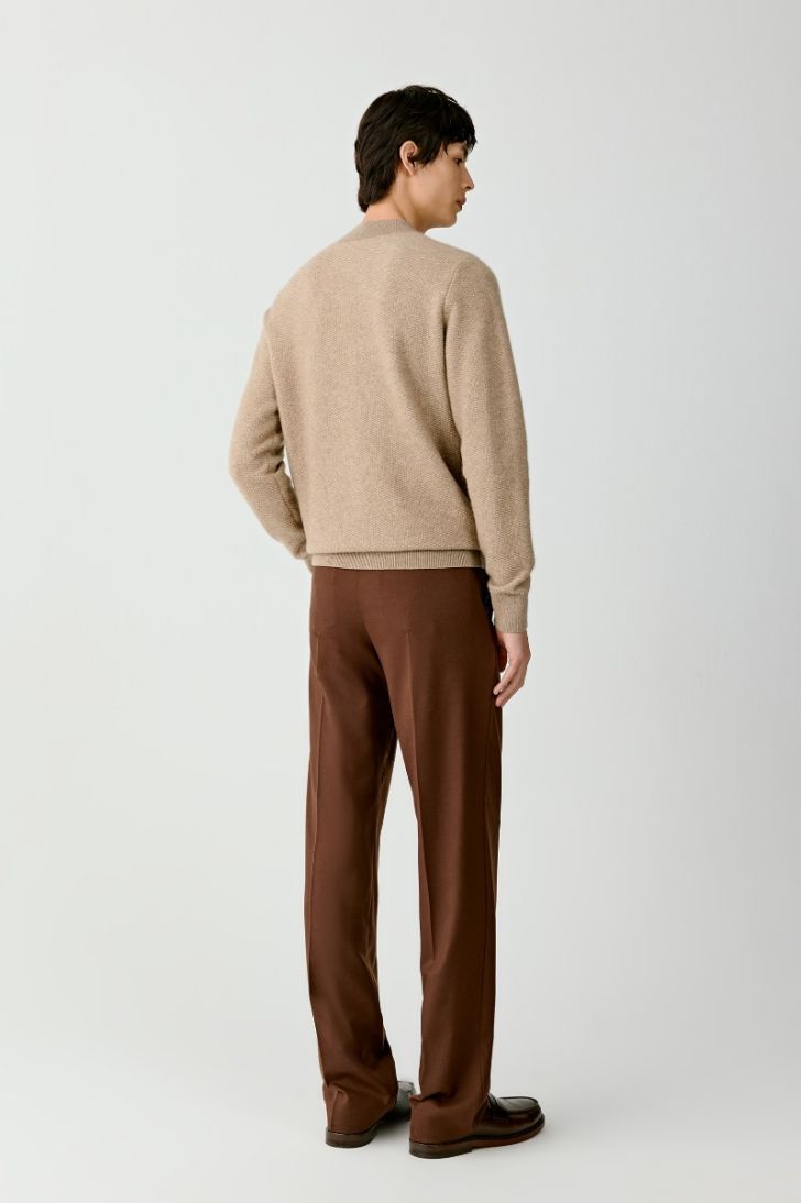 Straight leg wool twill trousers