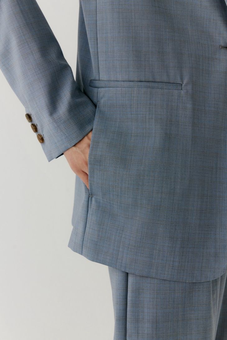 Striped straight-fit wool canvas blazer