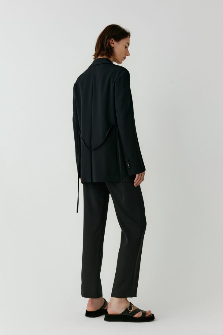 Cropped straight leg stretch silk trousers