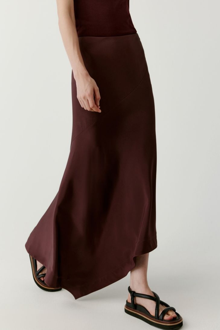 Asymmetrical silk crepe long skirt
