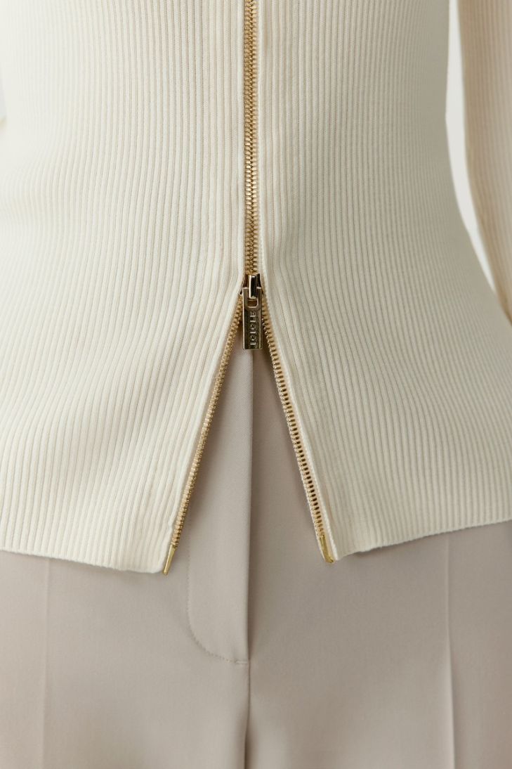 Ribbed zippered silk and cotton cardigan