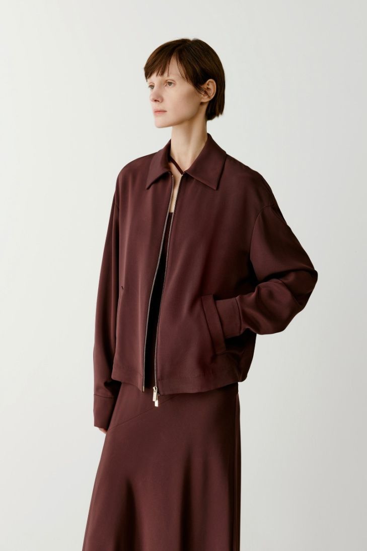 Loose fit zippered silk crepe jacket