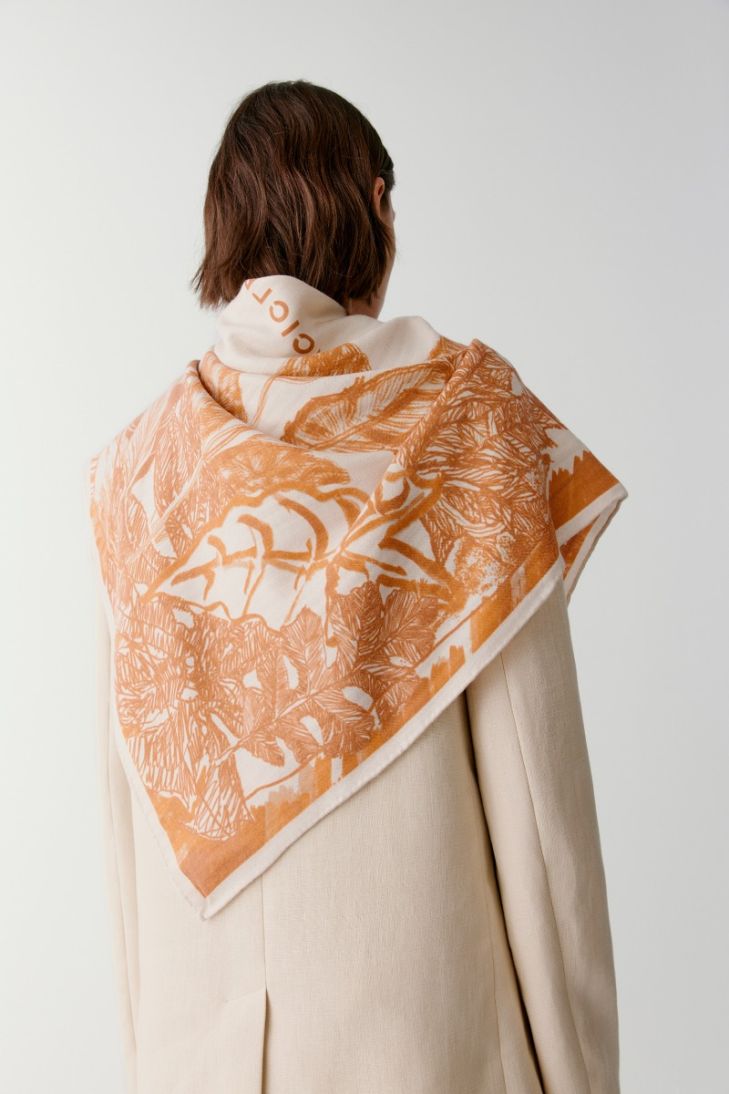 Leaf Life printed cashmere and silk scarf 90