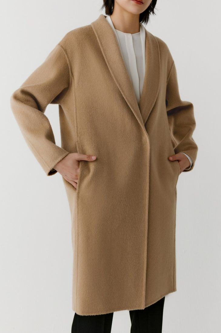 Shawl collar cashmere coat