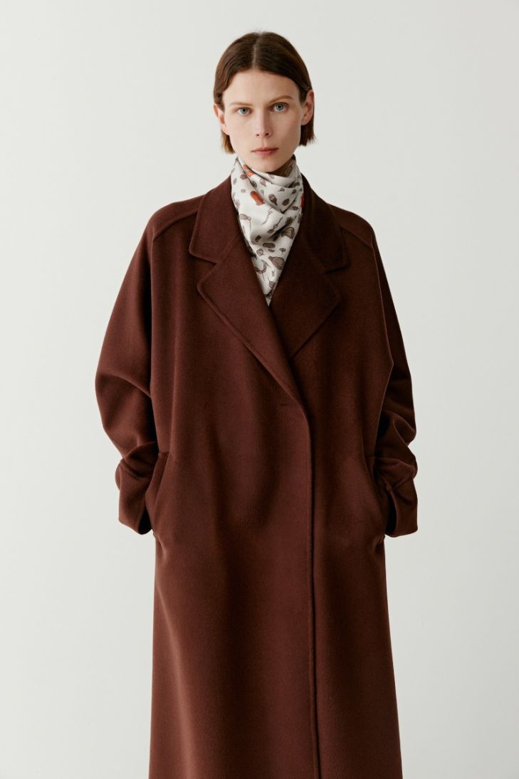 Manteau long en laine et cachemire double face
