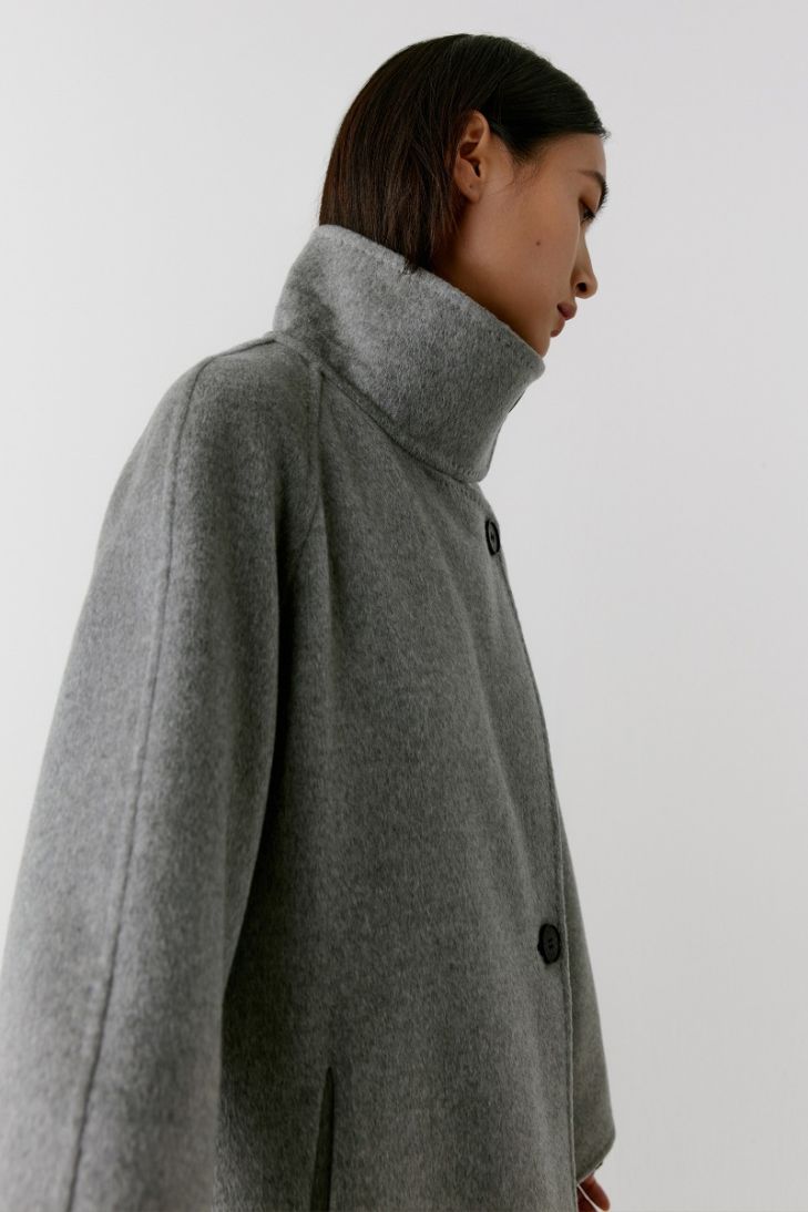 Stand collar double face cashmere coat