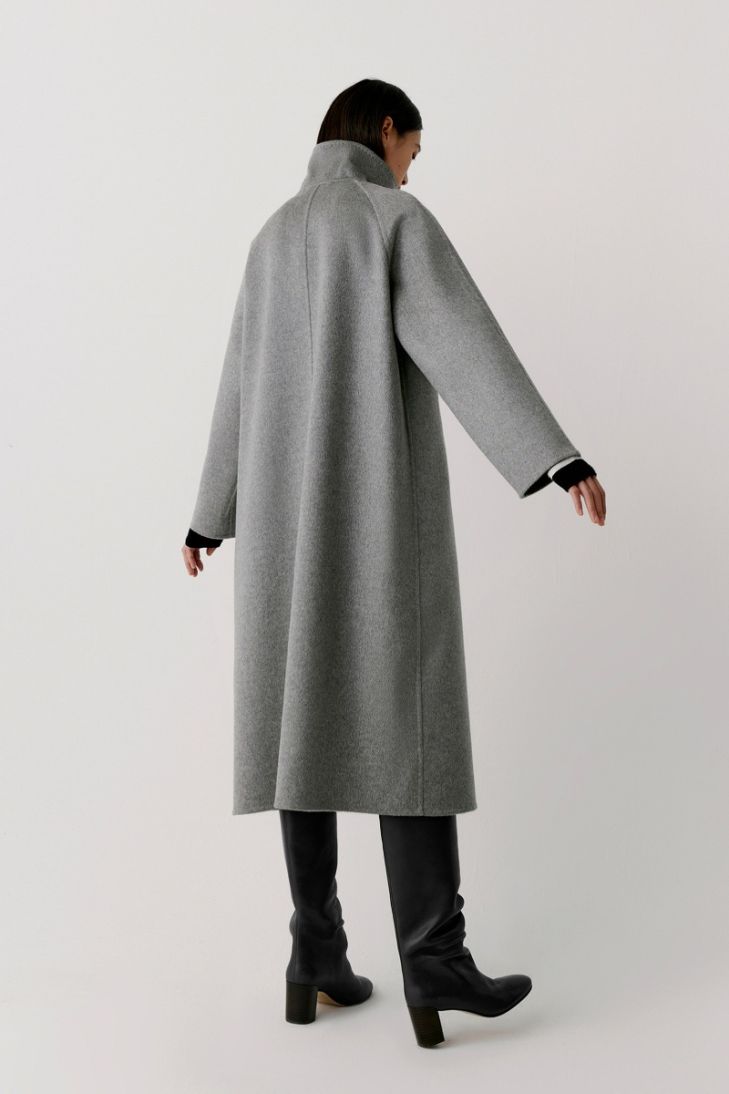 Stand collar double face cashmere coat