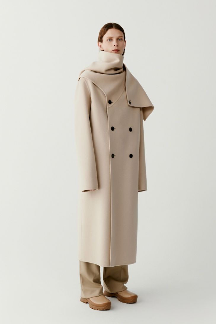 Manteau-écharpe en laine double face