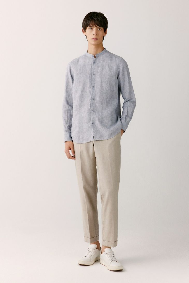 Stand-up collar linen shirt