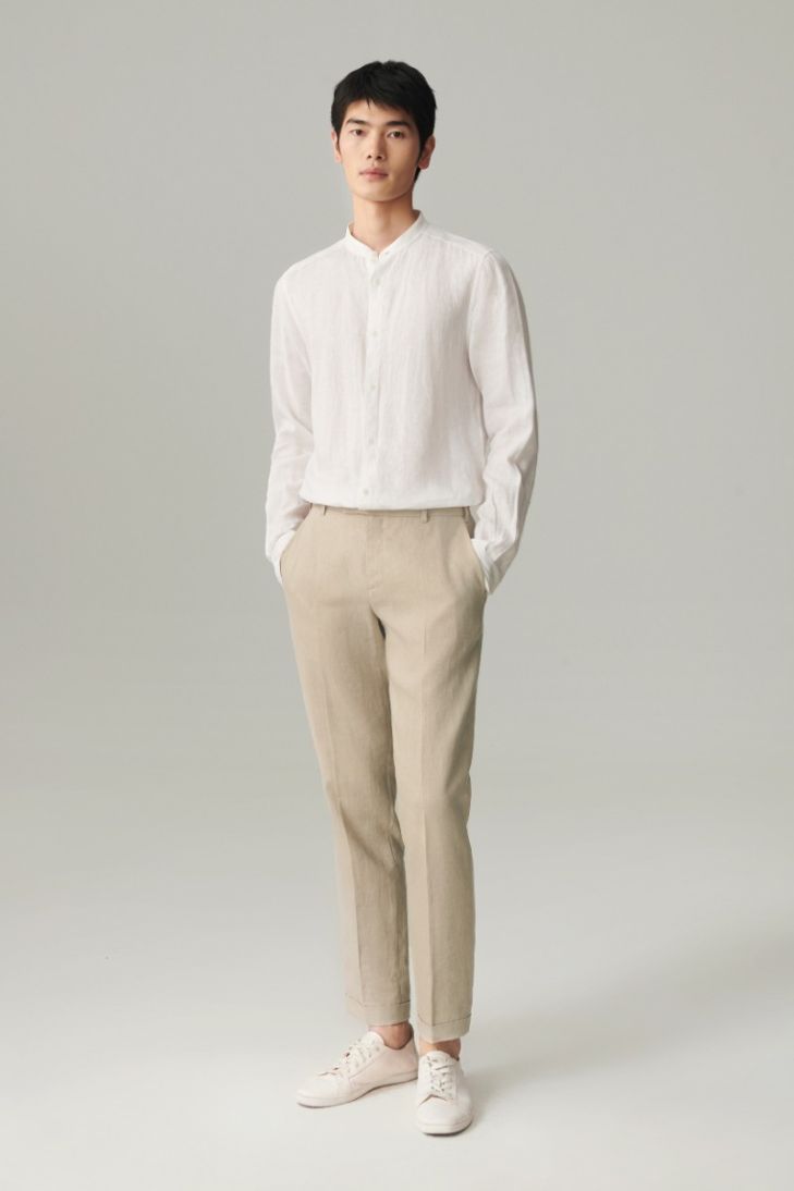 Stand-up collar linen shirt