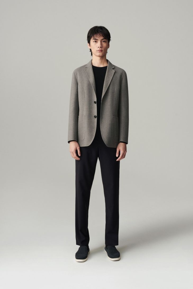 Double face wool blazer with patch pockets