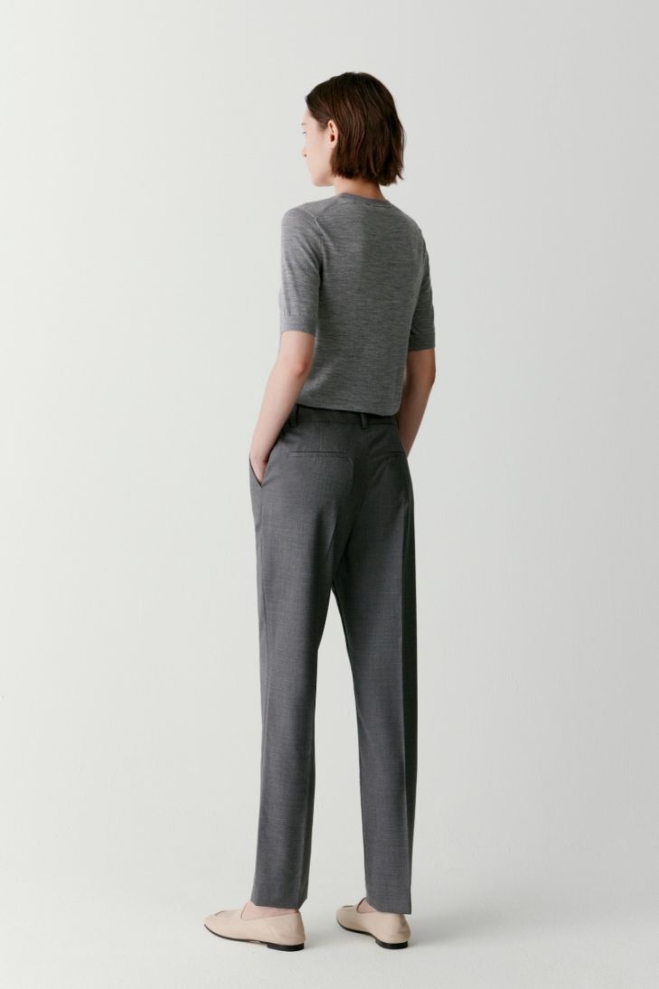 Tapered worsted wool trousers