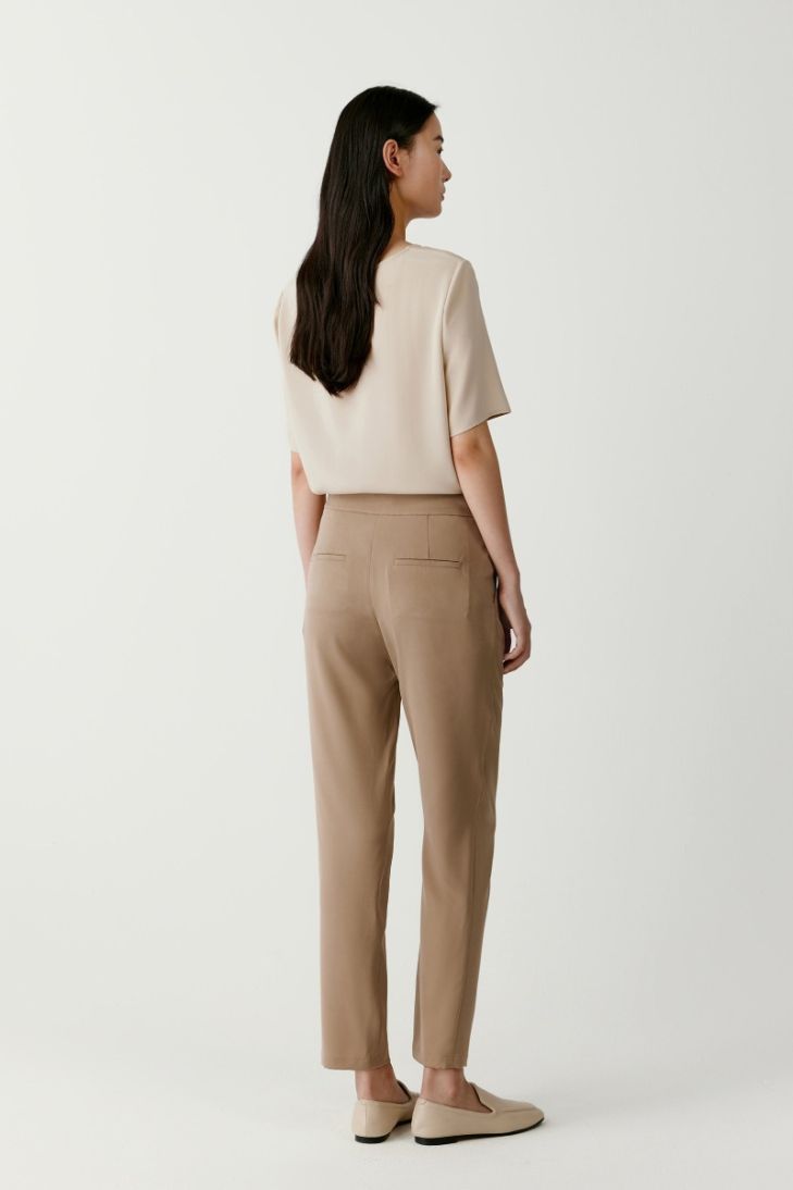Tapered stretch silk trousers